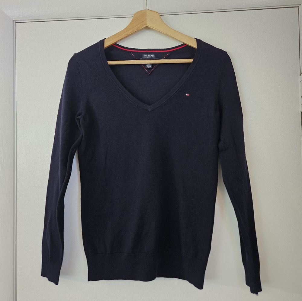 Tommy Hilfiger Pima Cotton Blend Navy V Neck Sweater Size S